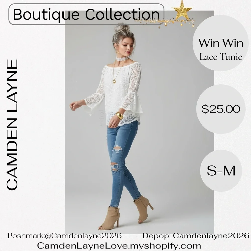 WinWin Lace Off-Shoulder Tunic Blouse - White - Picture 5 of 11
